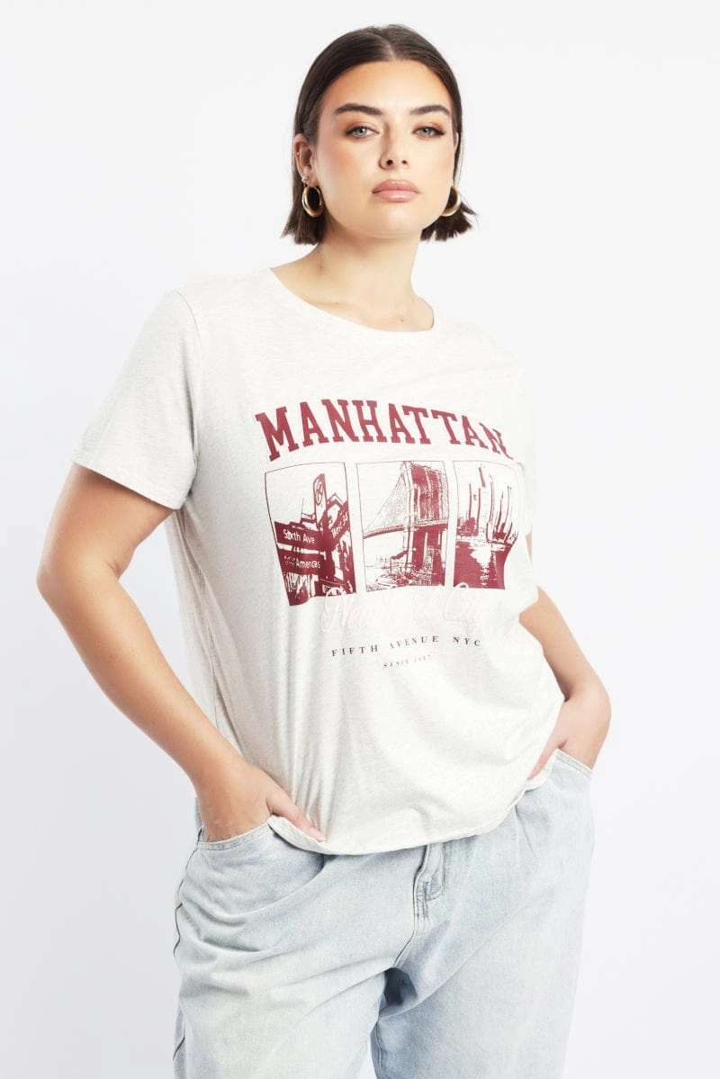 Relaxing Fit Outdoor Smart Grey Graphic T Shirt Short Sleeve Crew Neck