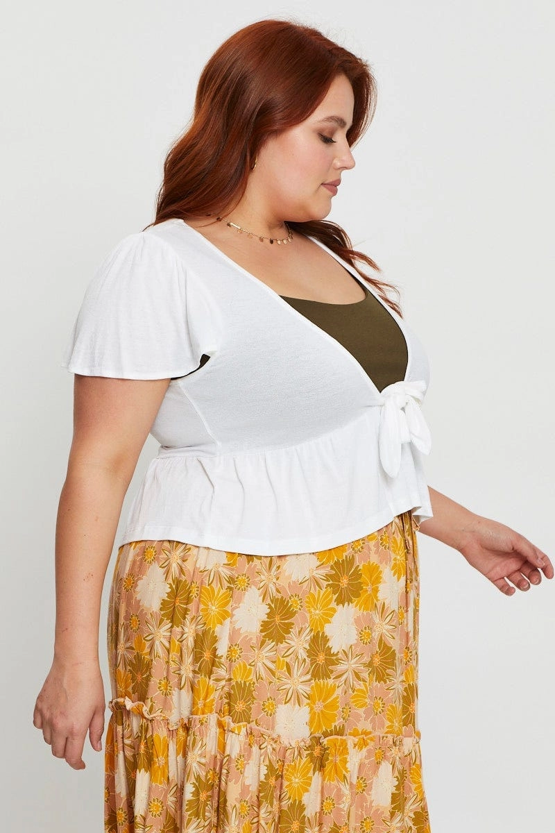 White Cardigan Short Sleeve Jersey Tie Up Modular Attachments