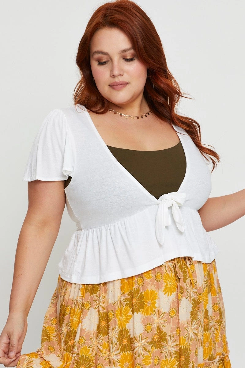 White Cardigan Short Sleeve Jersey Tie Up AdjustableDrawstring Rain Guard