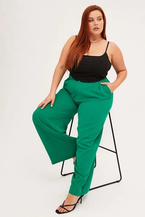Anti Pilling Textile Green Wide Leg Pant Crepe