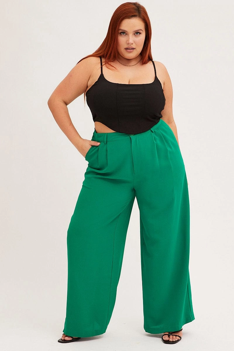 Green Wide Leg Pant Crepe Chilly Weather Cozy Comfort