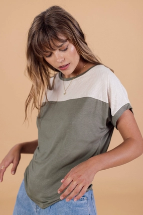 Top Cutiepie Khaki Reinforced Shoulder Panels Neutral Tone Palette