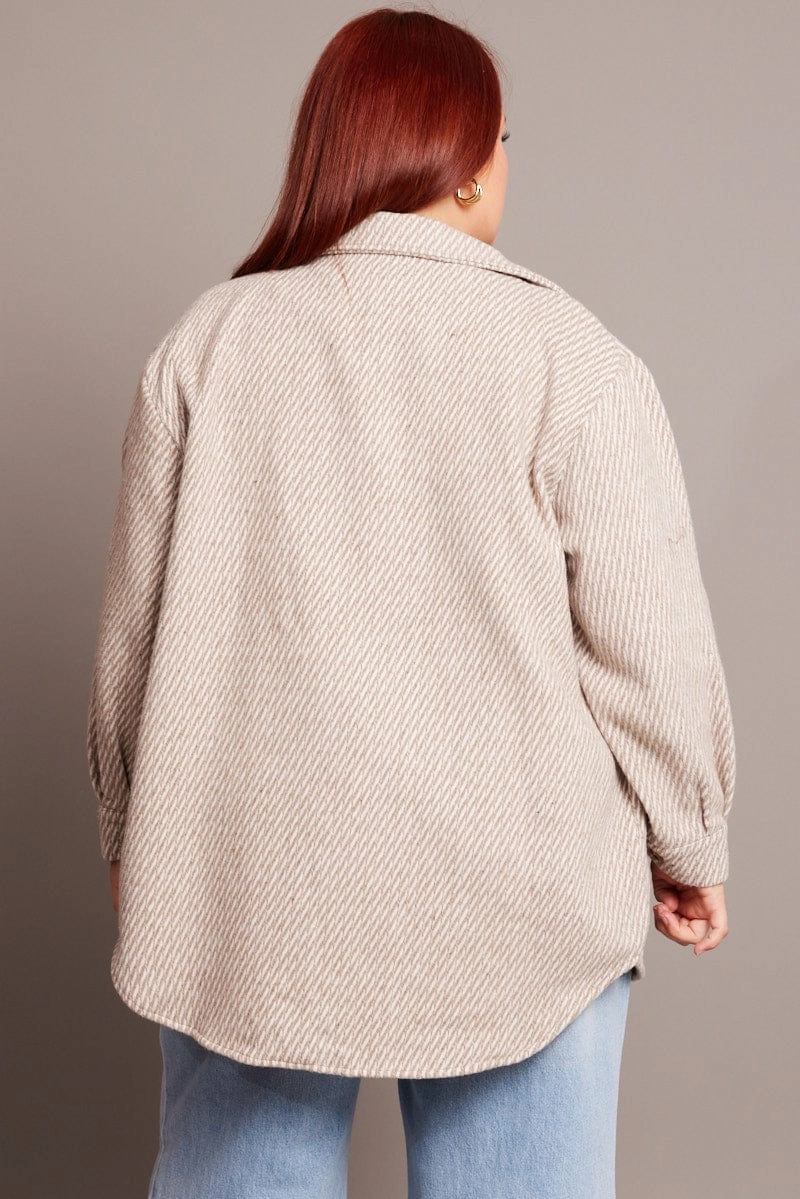 Beige Textured Effect Brushed Shacket Cold Outfit