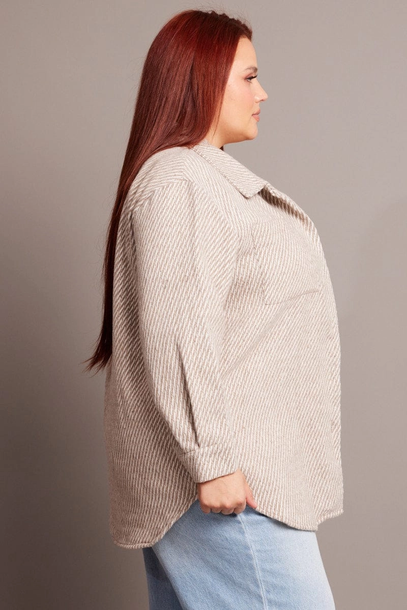 Winter Fashion All Day Comfort Design Beige Textured Effect Brushed Shacket