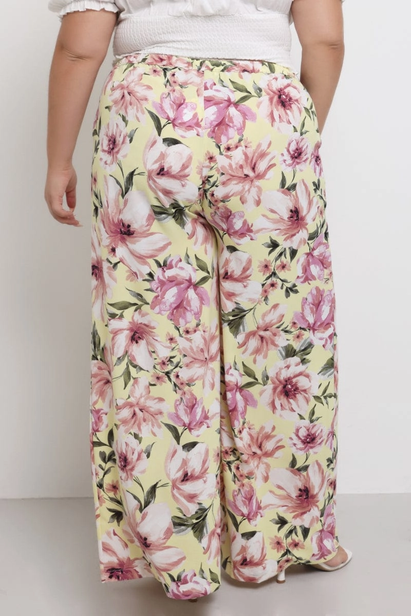 Cold Weather Gear Simple Utility Yellow Floral Drawstring Waist Floral Wide Leg Pants