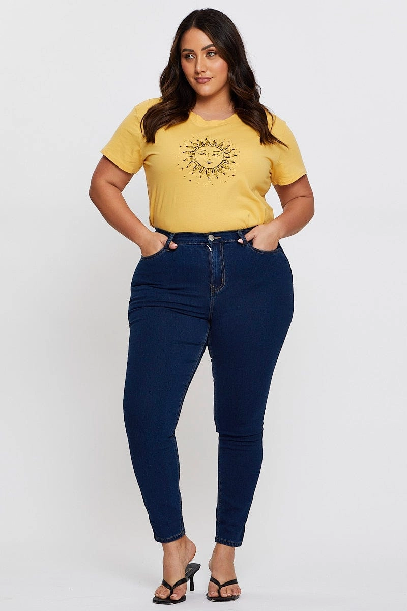 TearResistant Fabric Natural Fiber Blend Yellow Graphic T-shirt Radiant Sun Short Sleeve Cotton