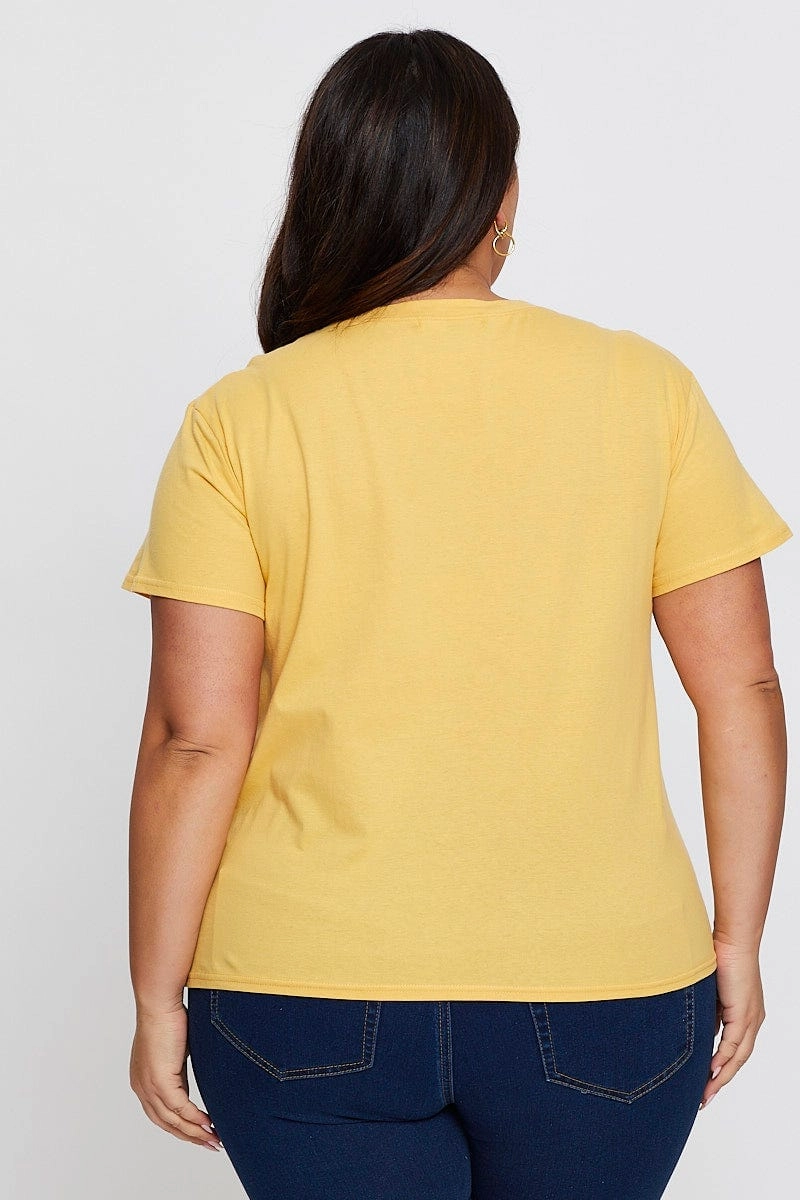Yellow Graphic T-shirt Radiant Sun Short Sleeve Cotton Simple Comfort
