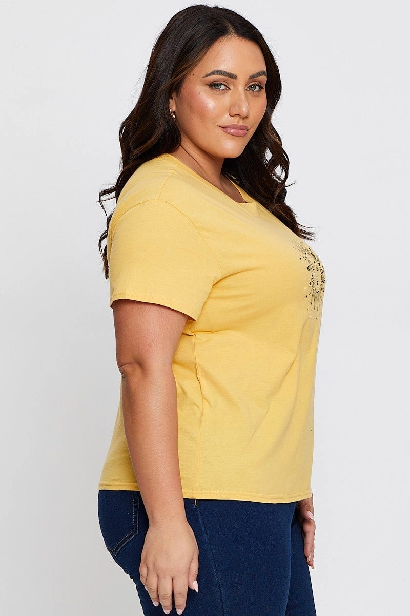 Yellow Graphic T-shirt Radiant Sun Short Sleeve Cotton Flatlock stitching cycling outfit