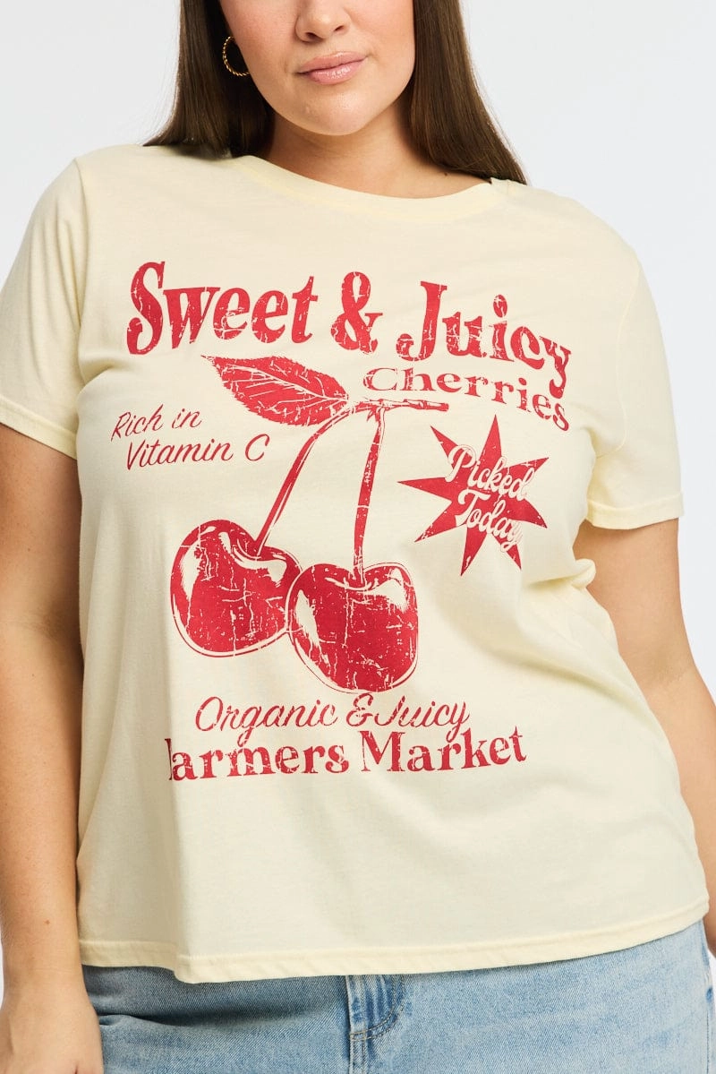 Yellow Graphic T-shirt Short Sleeve Crew Neck Casual Flex LowImpactDye