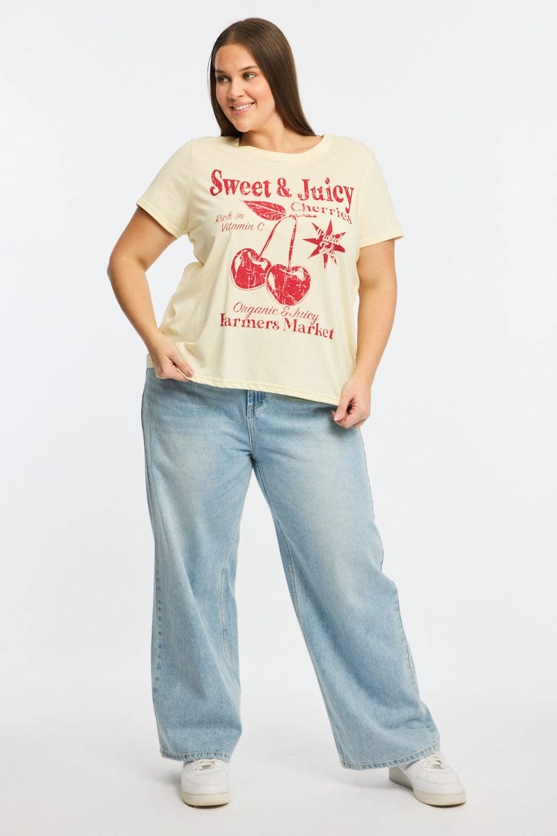 Yellow Graphic T-shirt Short Sleeve Crew Neck Date night RecycledBlend