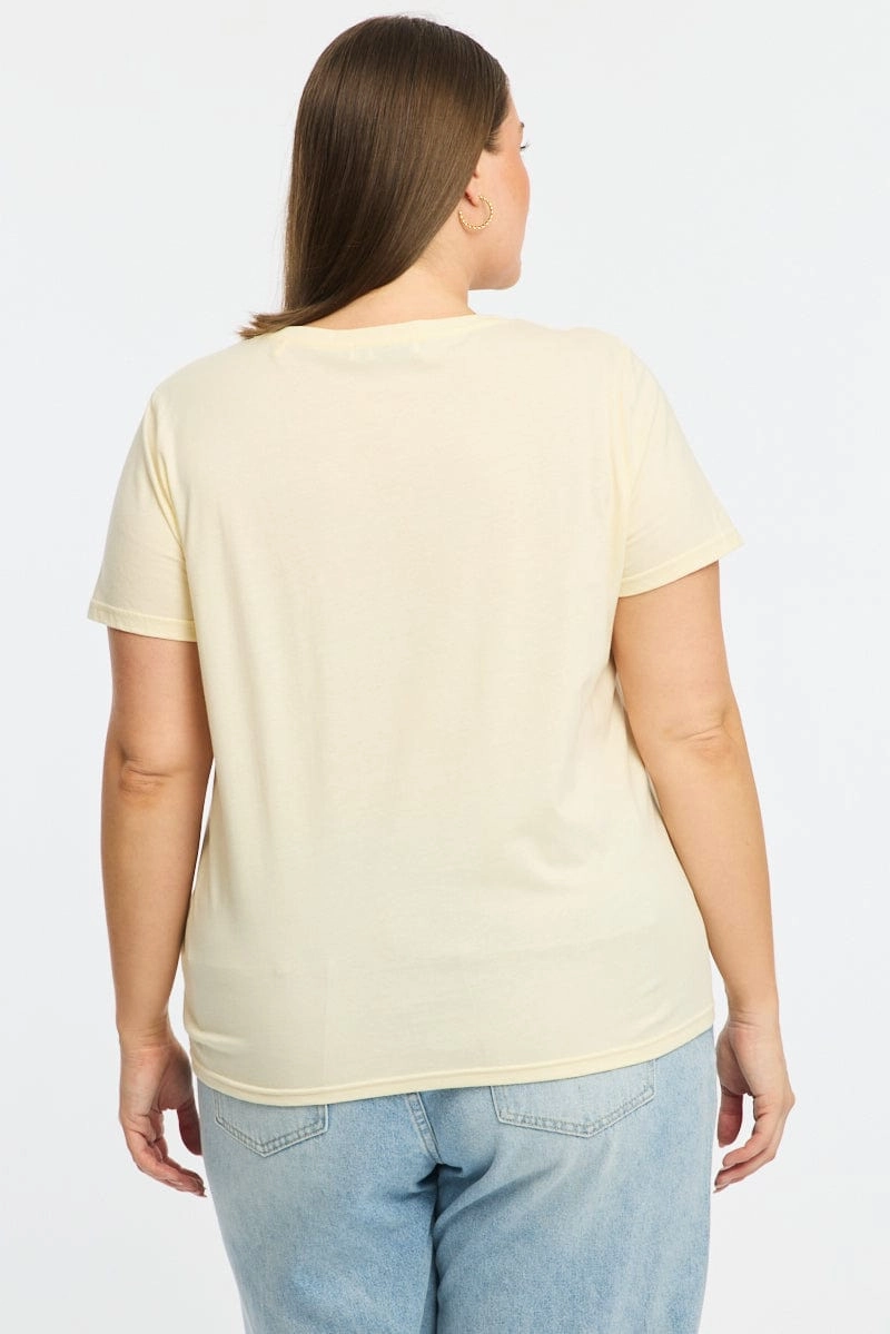 Tear Resistant Knit Yellow Graphic T-shirt Short Sleeve Crew Neck