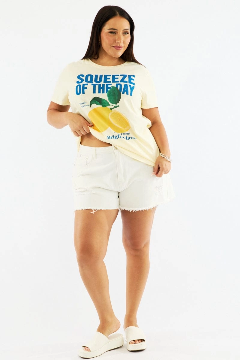 Yellow Graphic T Shirt Short Sleeve Crew Neck Double Stitched Seams Effortless Comfort Wear