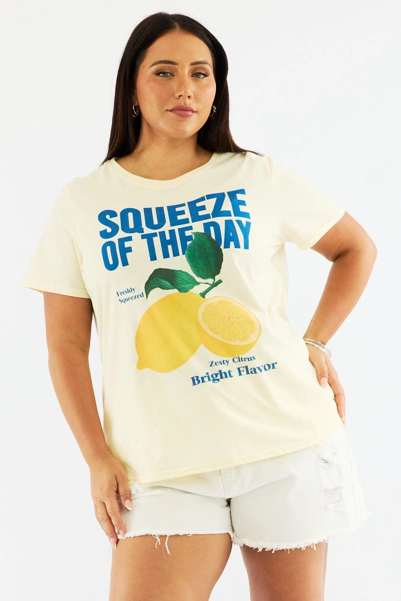 Modern Smart Yellow Graphic T Shirt Short Sleeve Crew Neck