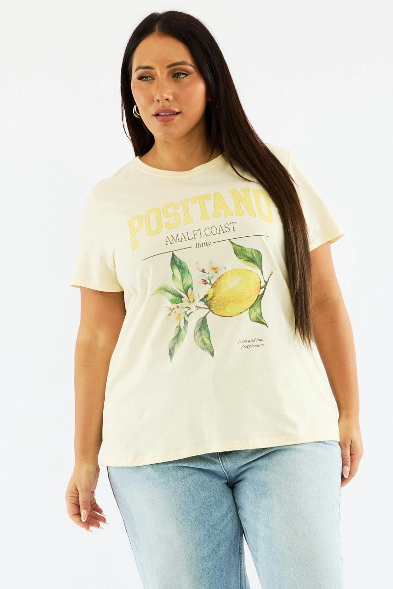 Yellow Graphic T Shirt Short Sleeve Crew Neck Essential layering piece