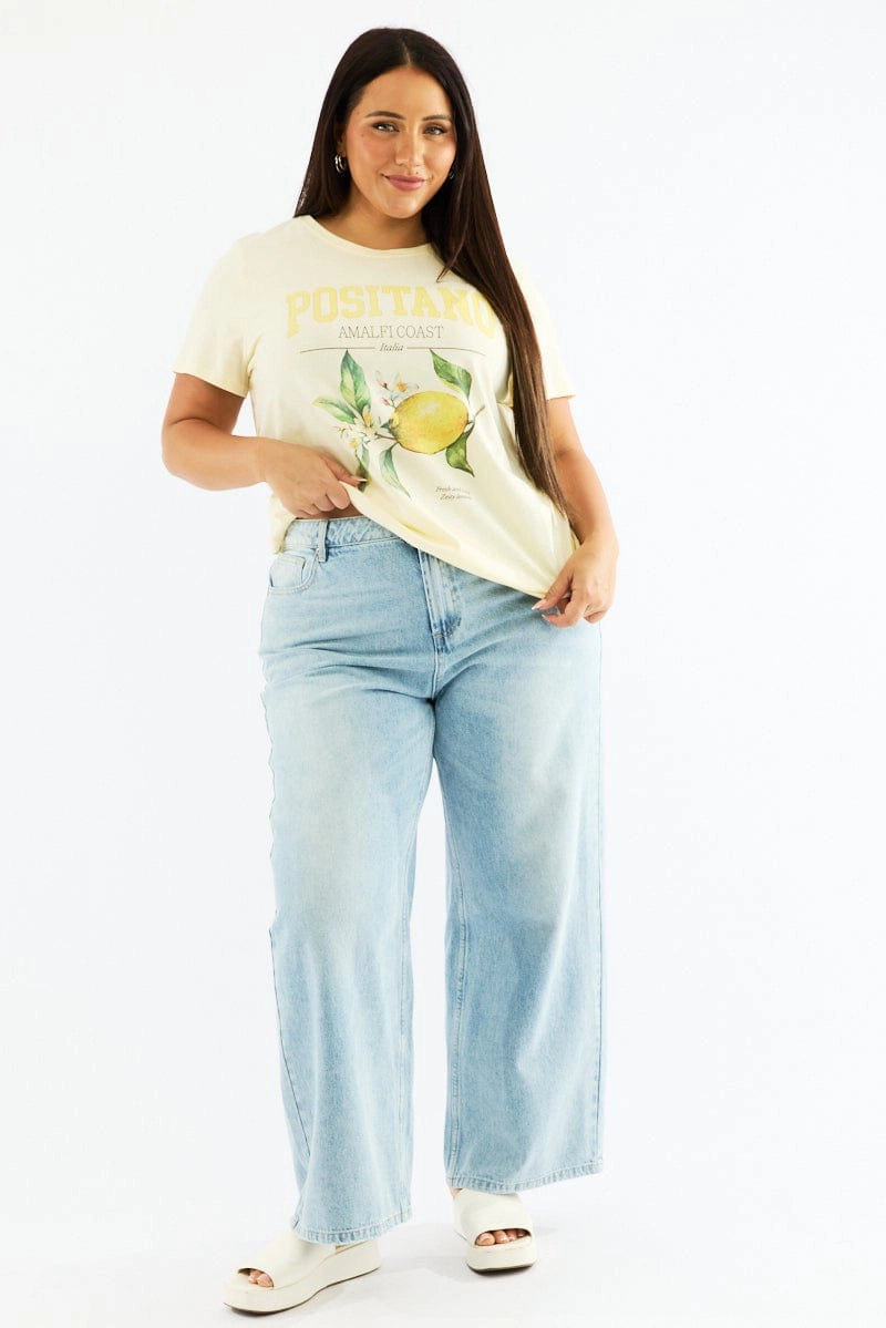 Yellow Graphic T Shirt Short Sleeve Crew Neck Quick Dry Fabric Weekend Ready