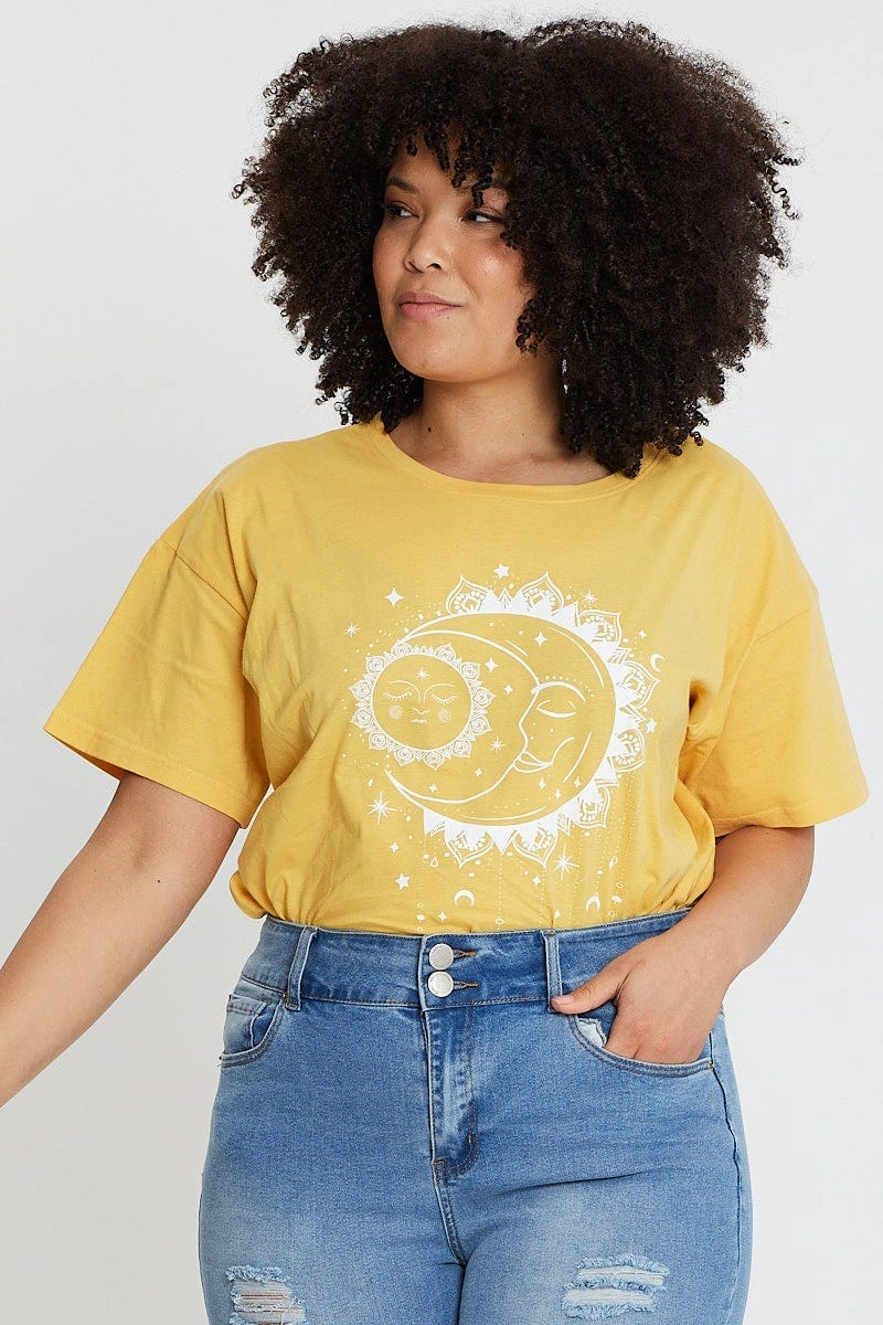 Yellow Graphic T-shirt Star Dust Short Sleeve Cotton Light Fit Wear Versatile Wardrobe Piece