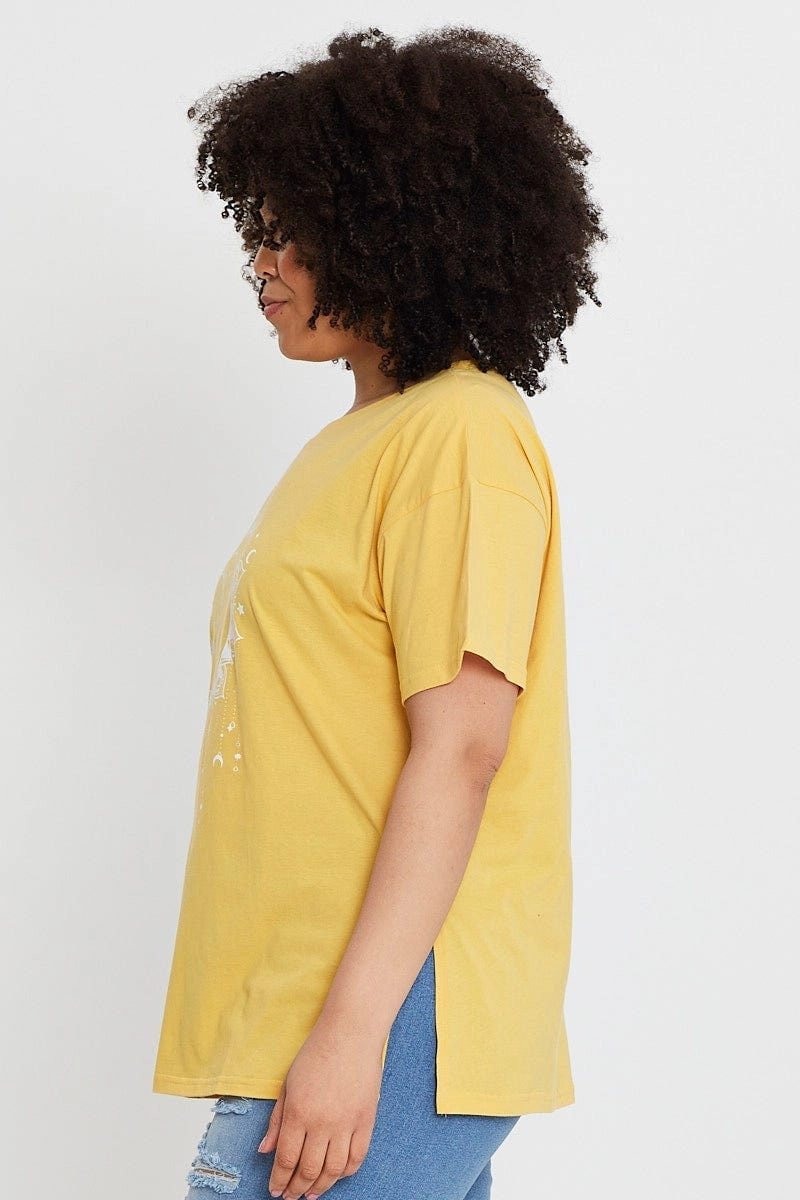 Yellow Graphic T-shirt Star Dust Short Sleeve Cotton Chic Fashion