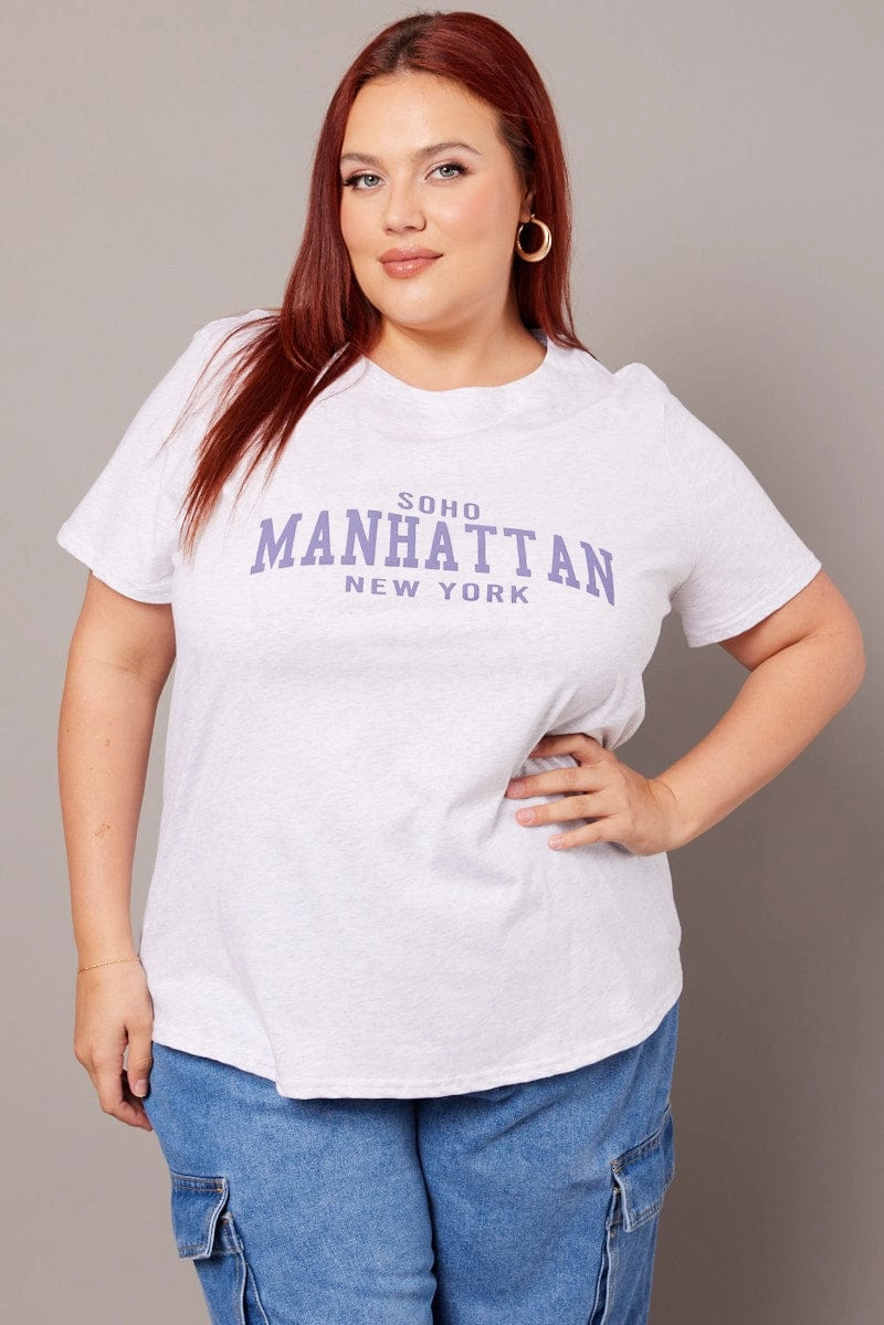 Grey Graphic T-shirt Short Sleeve Crew Neck Leather combination