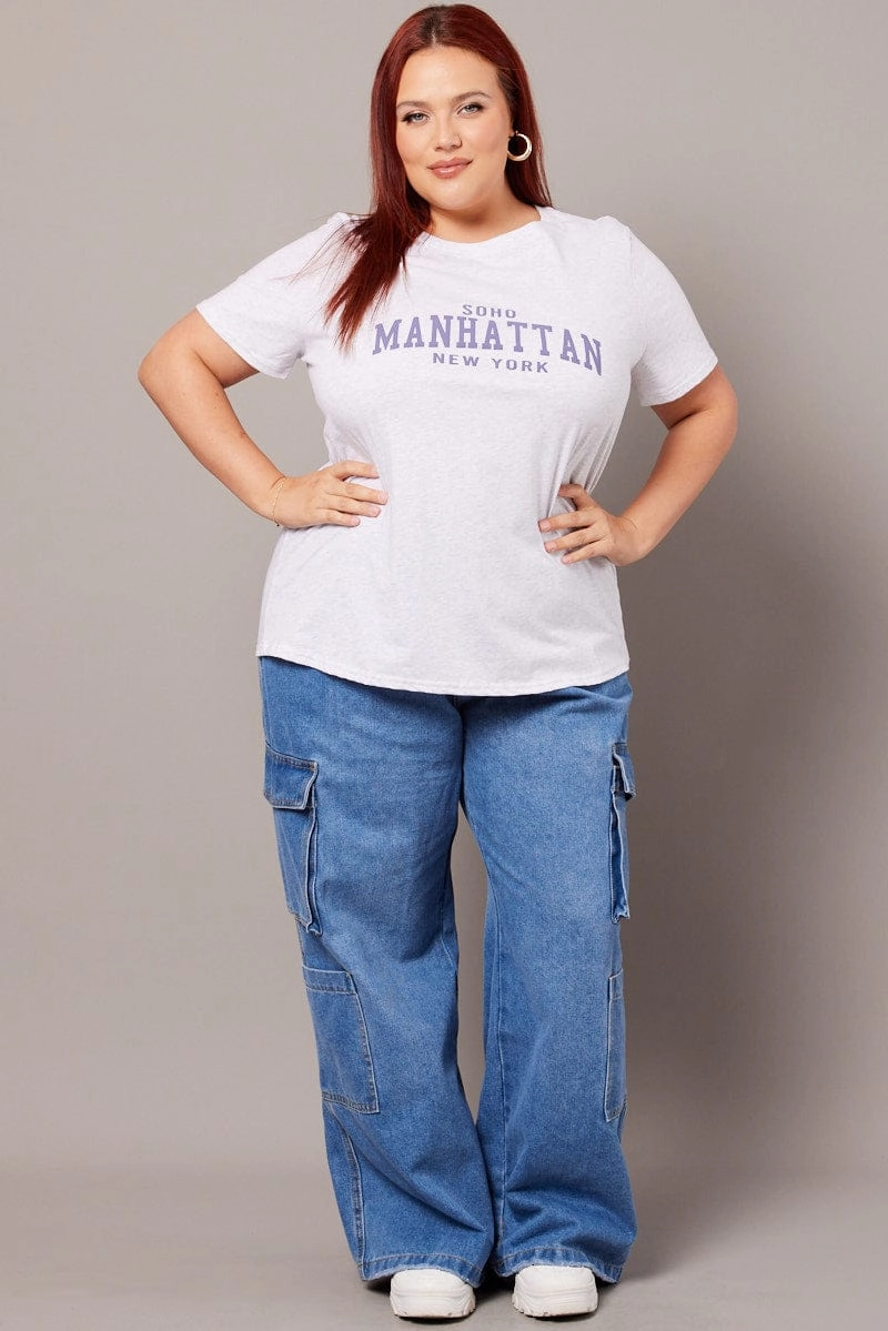 Effortless Fashion Low Profile Collar Grey Graphic T-shirt Short Sleeve Crew Neck