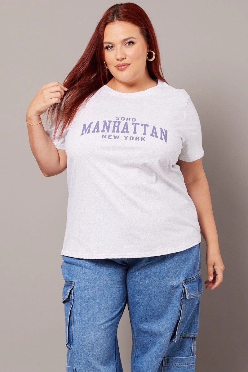 Grey Graphic T-shirt Short Sleeve Crew Neck Stylish Everyday Wear