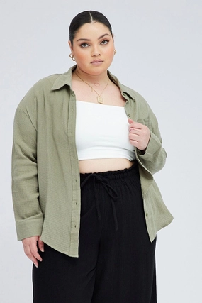 Green Relaxed Shirt Long Sleeve Camouflage Print