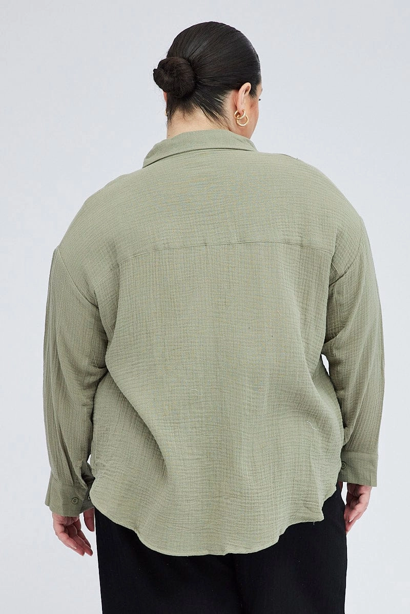 Quick-Dry Cruise Collection Green Relaxed Shirt Long Sleeve