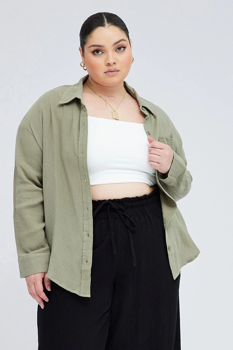 Green Relaxed Shirt Long Sleeve Camouflage Print