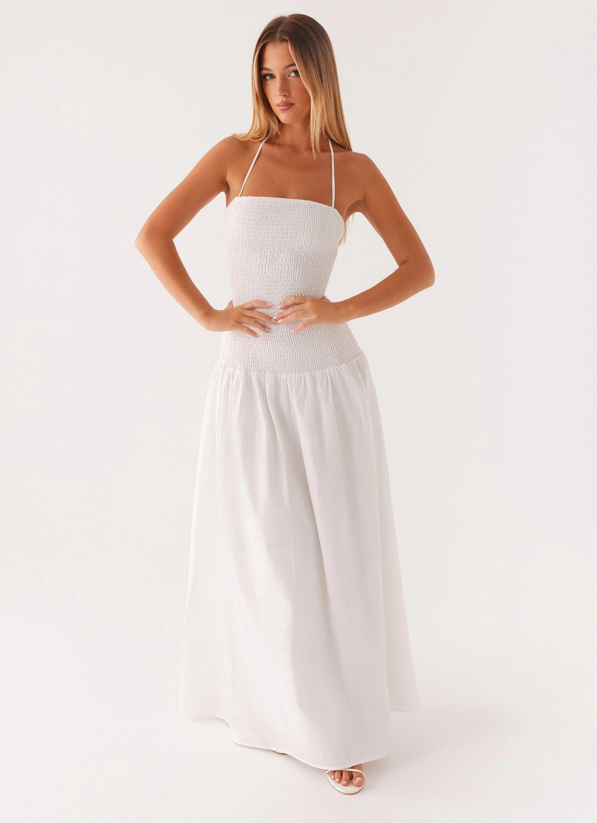 Zahra Maxi Dress - White Satin-Finish Happy Scent