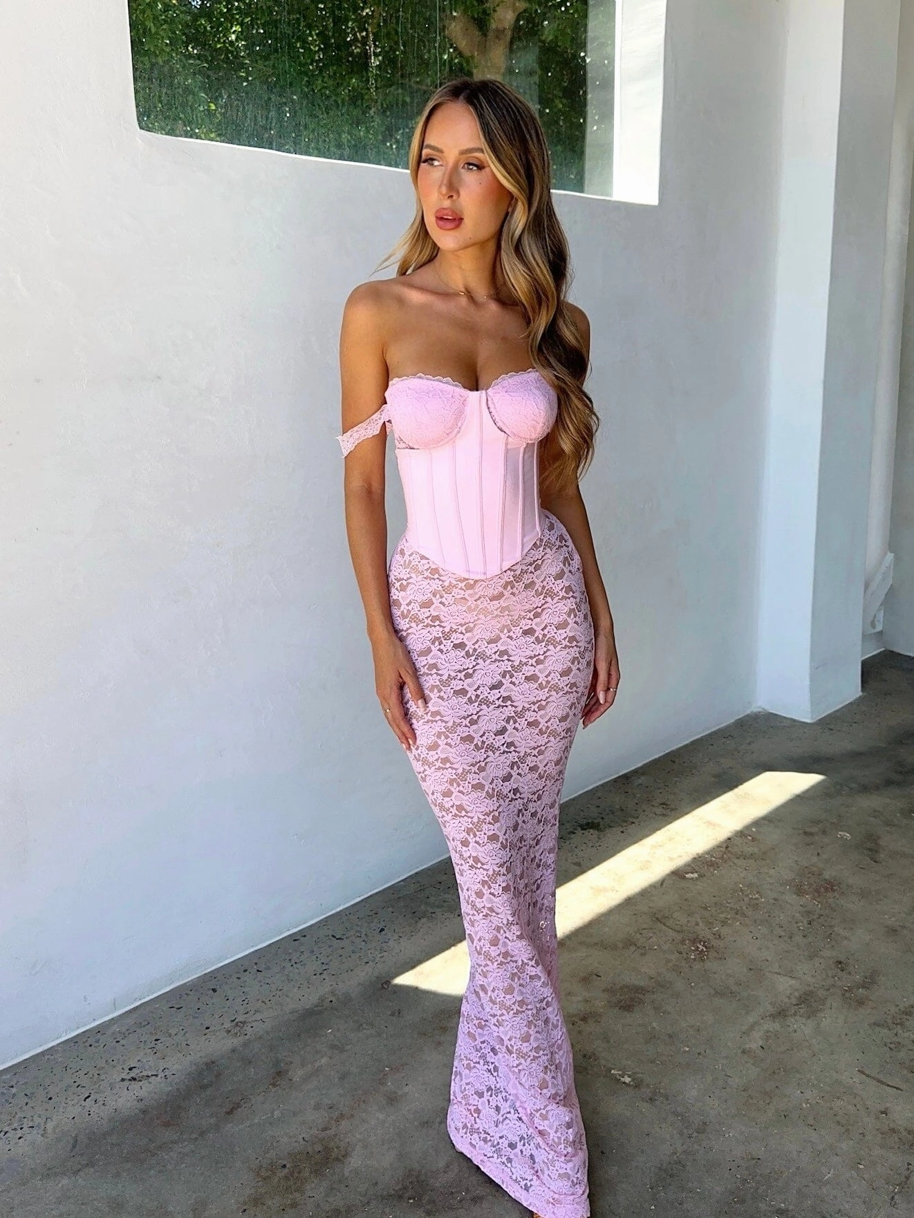 ZANA MAXI DRESS PINK Feminine Cut Geometric-pattern