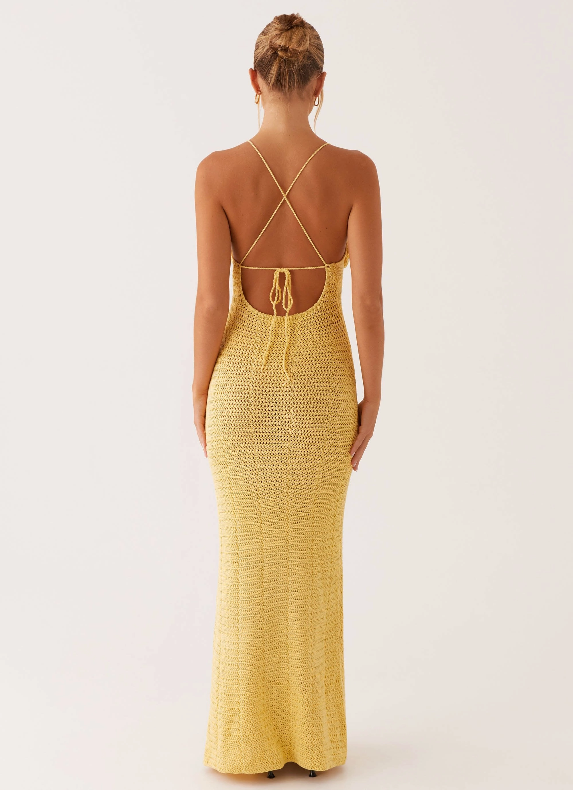 Date Vibe Zara Rose Crochet Maxi Dress - Yellow