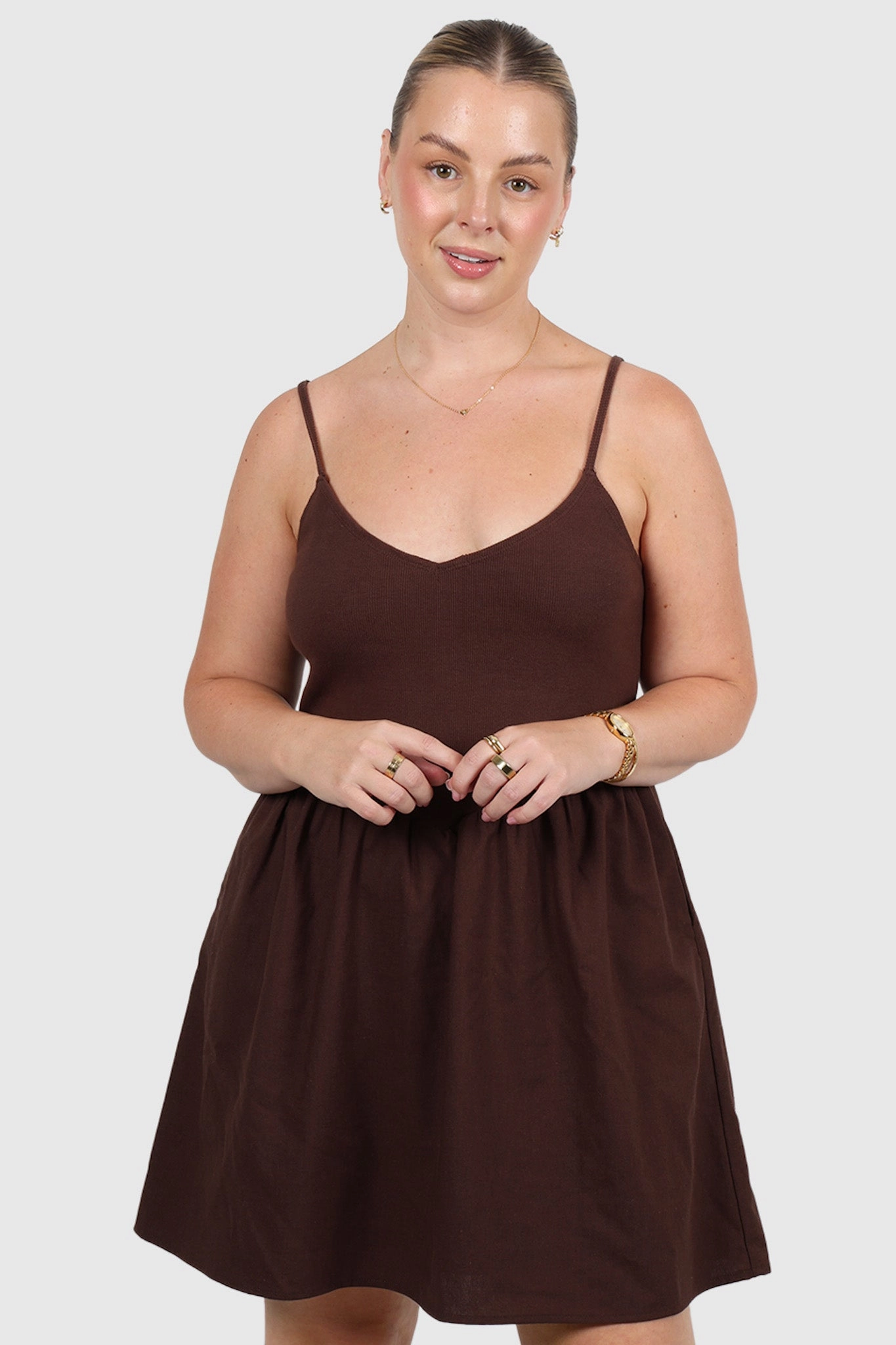 ZAREN MINI DRESS CHOCOLATE Lower Hem Practical work-to-play piece