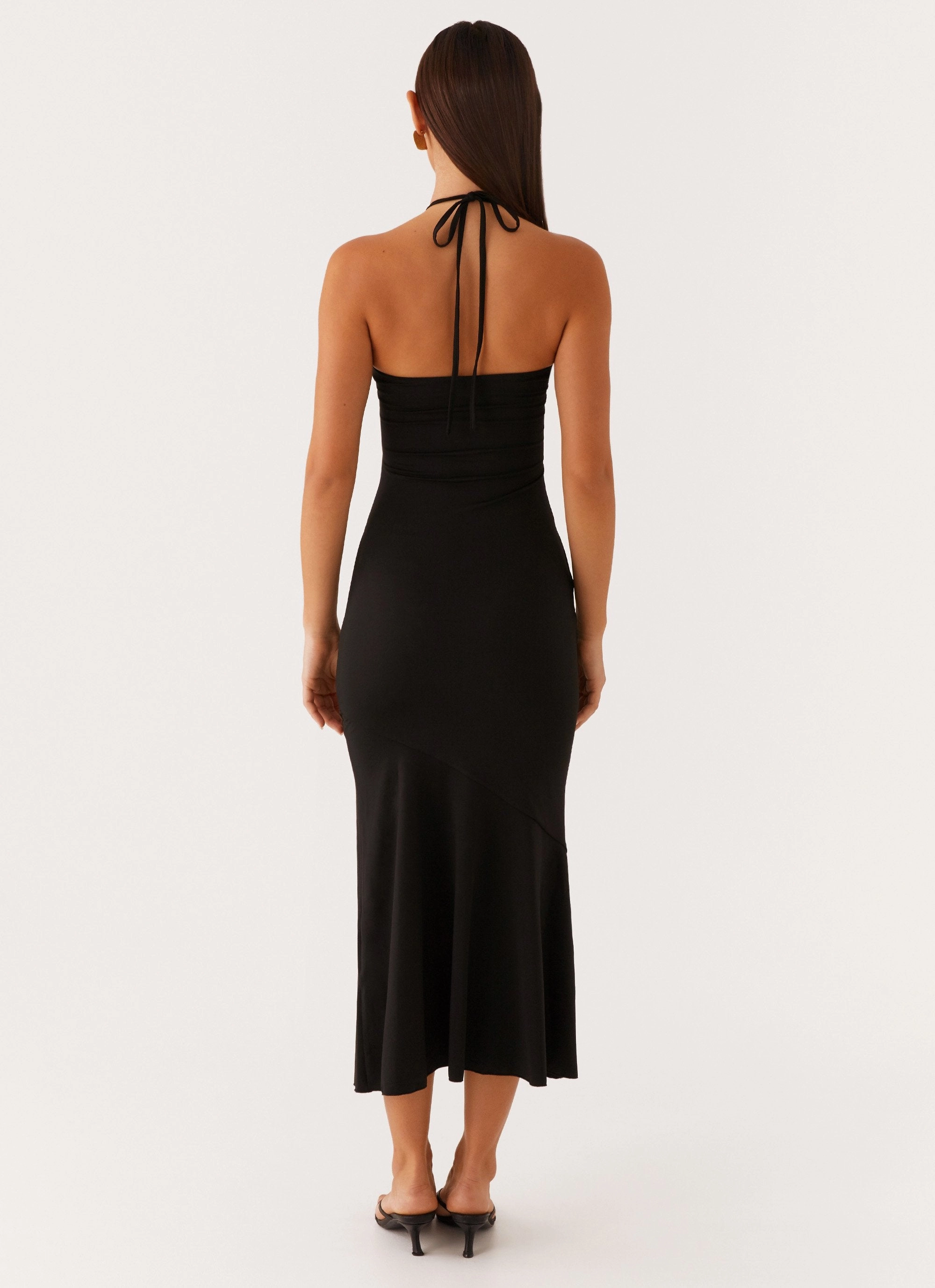 Belt Waist Fit Base Zena Halterneck Midi Dress - Black
