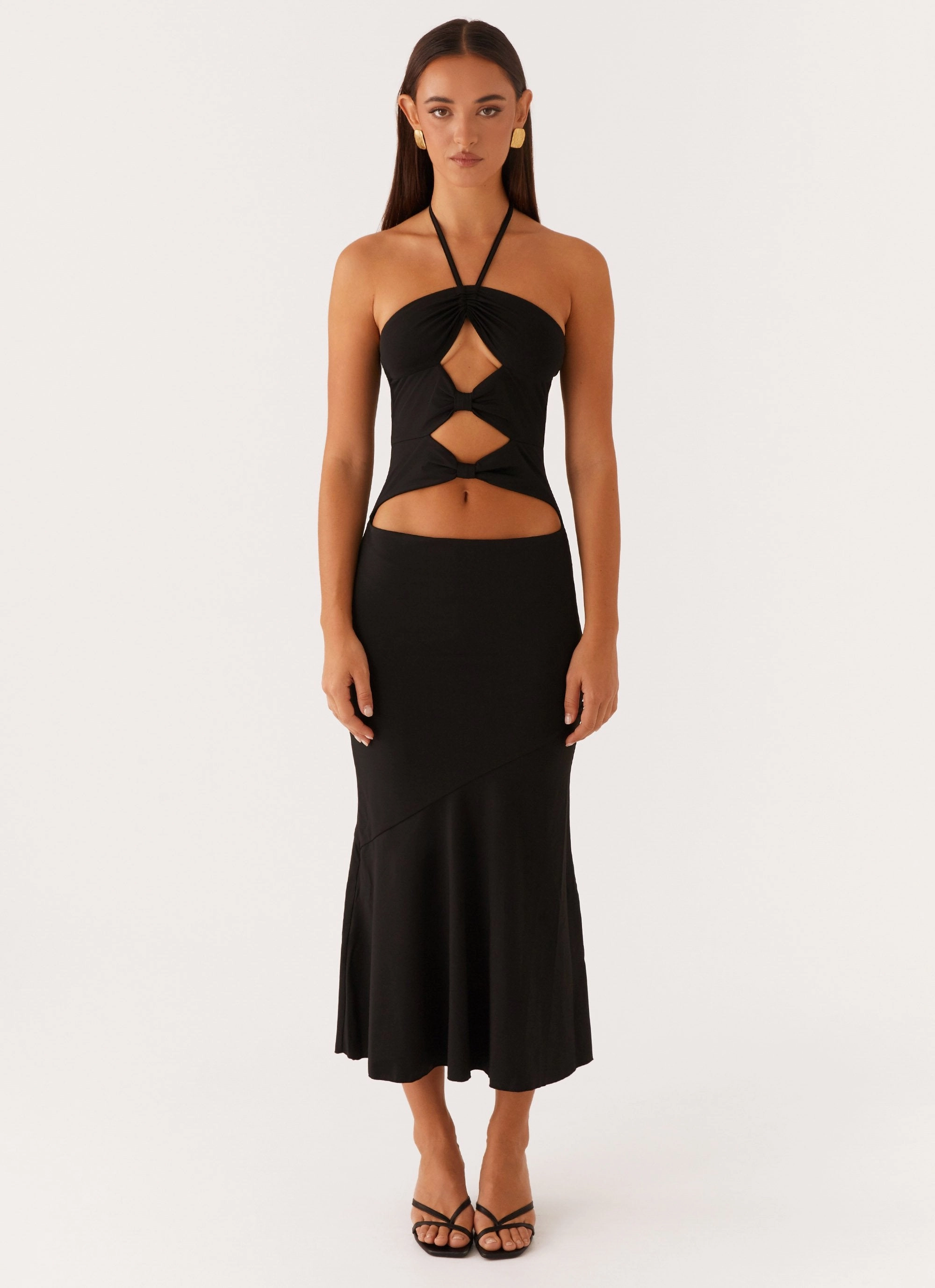 Zena Halterneck Midi Dress - Black High low hem Shade Soft