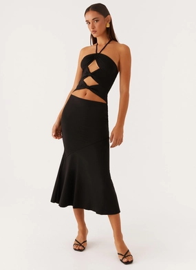 Sleek Wear Comfy Style Zena Halterneck Midi Dress - Black