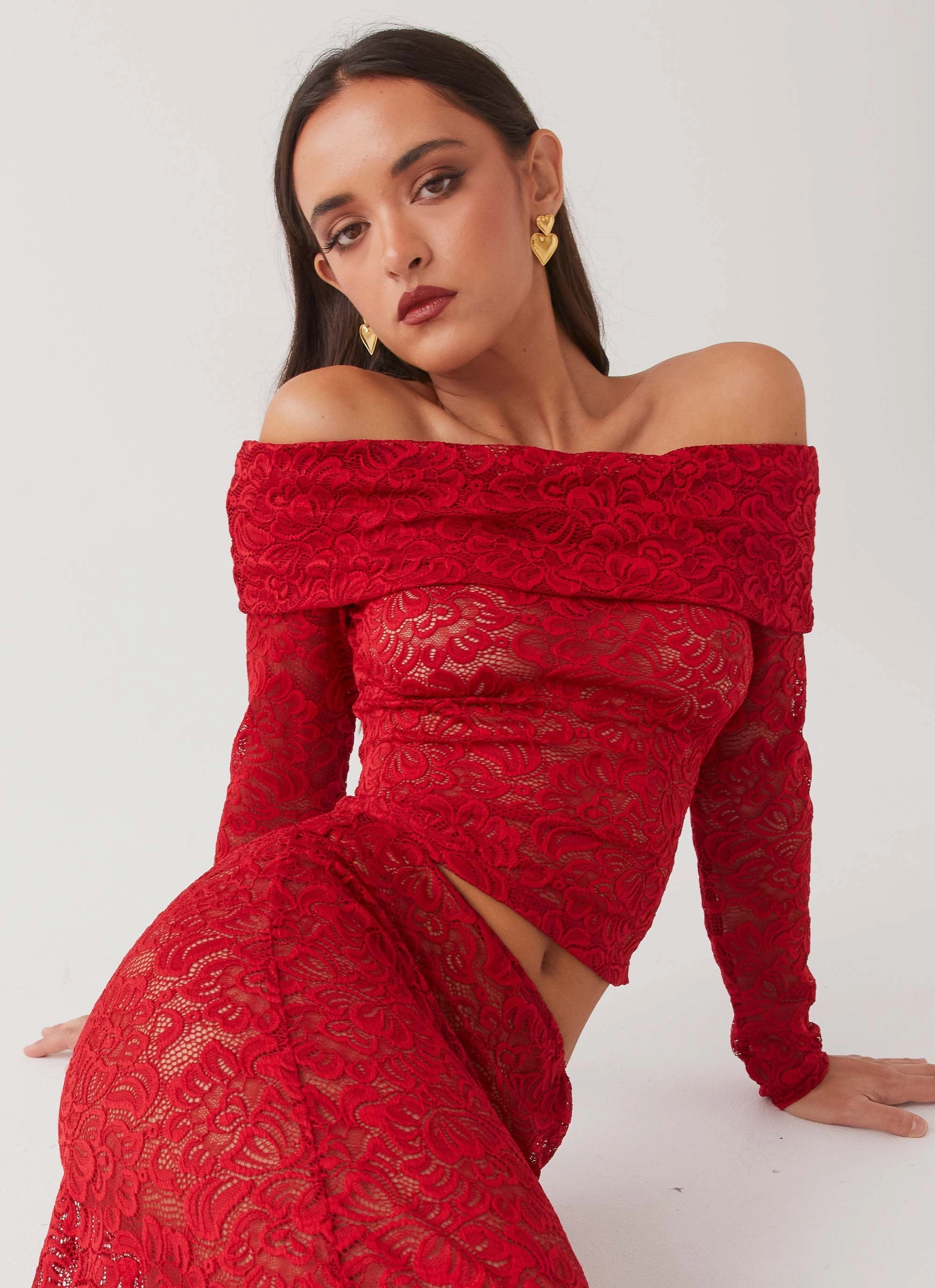 Zephyra Lace Long Sleeve Top - Red Adjustable Teacher