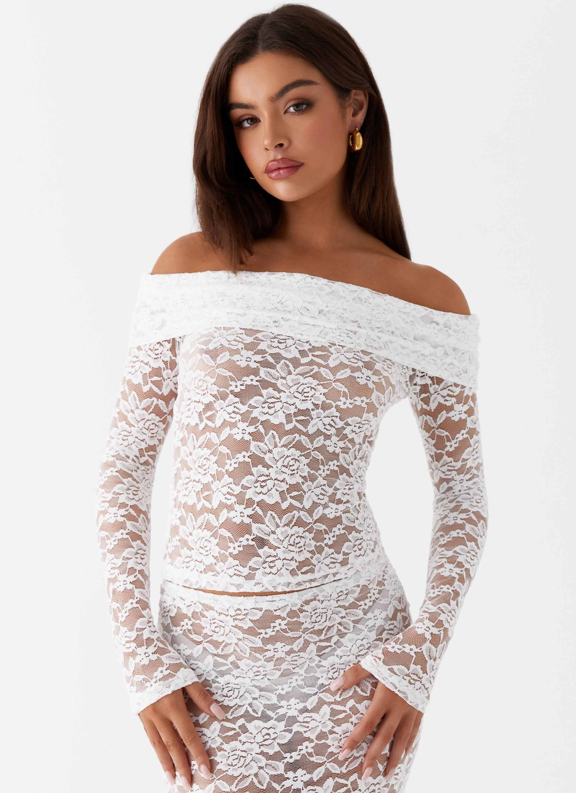 Zephyra Lace Long Sleeve Top - White Display
