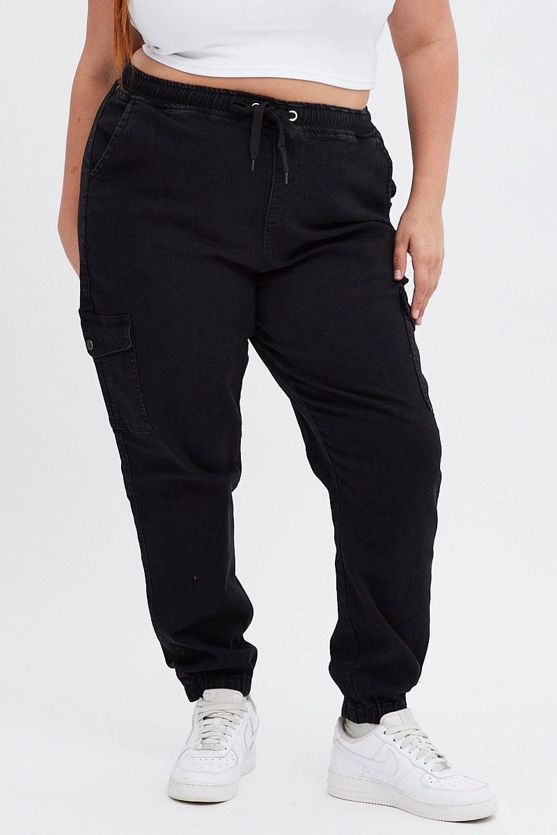 Black Cargo Denim Jeans High Rise All Day Use No Fuss Wear