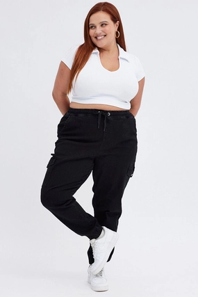Subtle Detail Black Cargo Denim Jeans High Rise