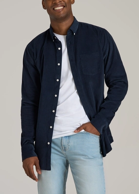 Pincord Button Shirt for Tall Men in Evening Blue NoiseReduciting Zipper Sustainable Material Blend
