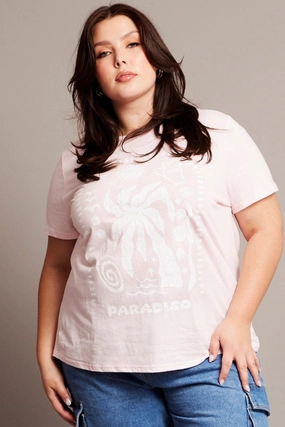 Pink Graphic T-shirt Short Sleeve Crew Neck Comfy Stretch Wear Breathable Active Wear